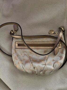 Rare Vintage Coach Shimmery Beige and Gold Signature Bag